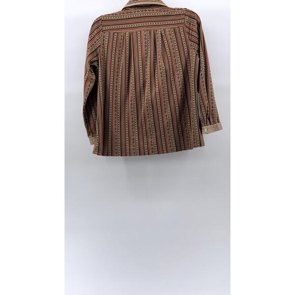 WEIDE Women's Vintage Brown Printed Button-Up Long Sleeve Top SZ S - Picture 2 of 9